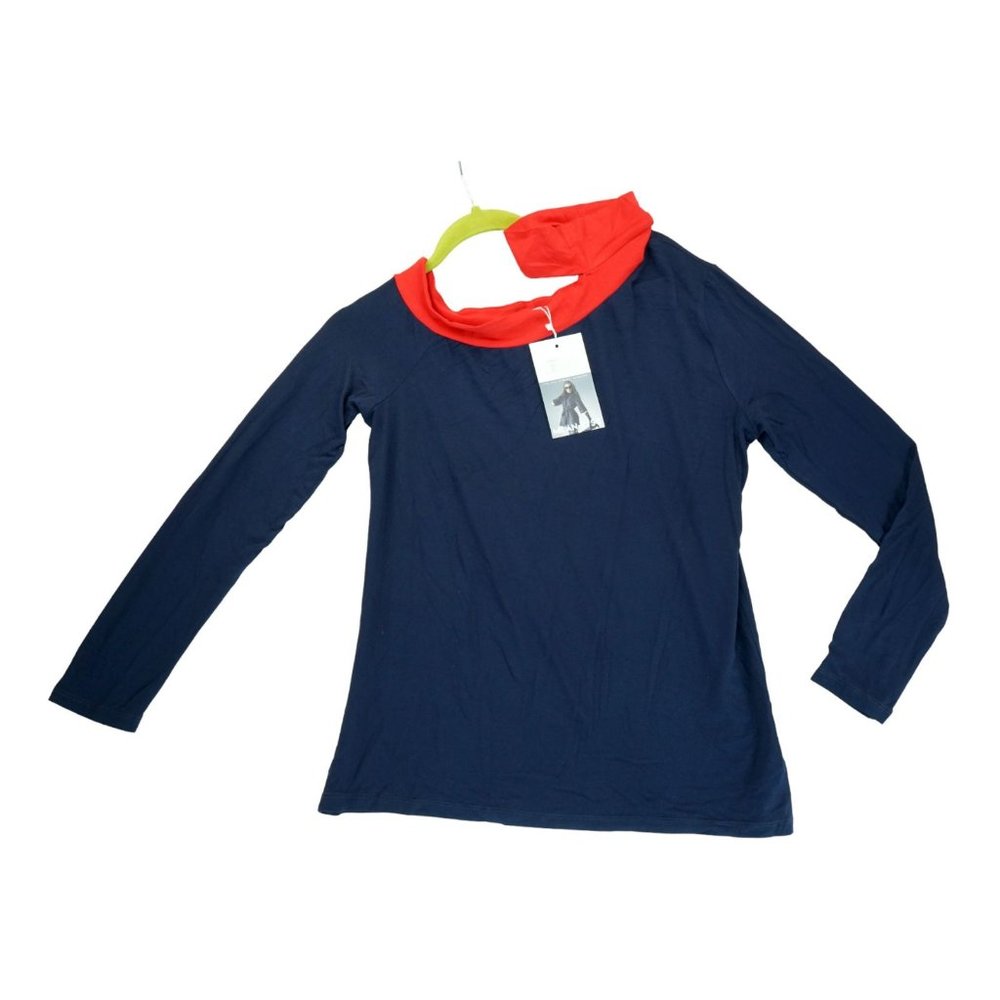 Milan Kiss One Shoulder Blouse‎ Top Size XL Navy Blue Orange Long Sleeve NWT